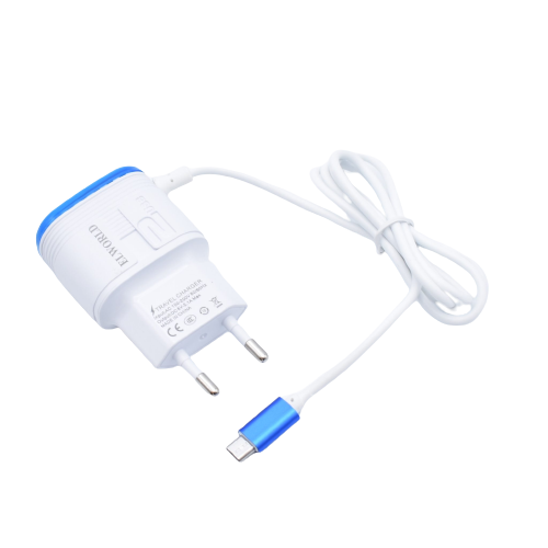 Incarcator retea, klausstech, fast charging, 2xusb, microusb, 5-v, 2.1a, modern, ergonomic, alb/albastru